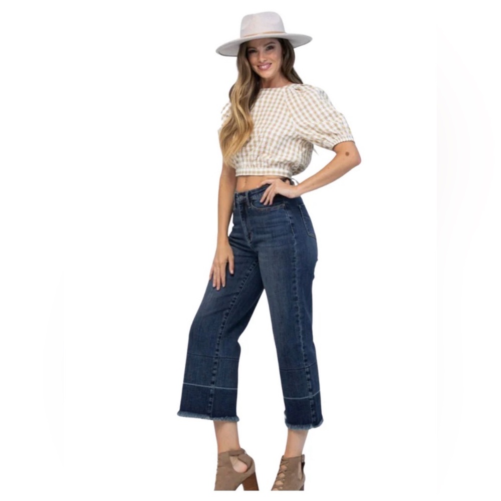NWT Judy Blue High Waist Wide Leg Crop Jeans Dark Blue Size 7/28 - Picture 3 of 14
